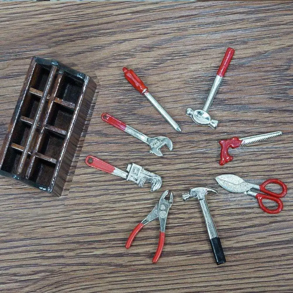 

Новинка 1:12 аксессуары для кукольного домика Мини ящик для инструментов наборы ручной работы Инструменты для дома «сделай сам» мини 8 моделе...