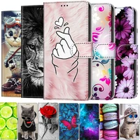 Painted Leather Flip Phone Case For Huawei Honor 10X Lite Smart 2021 Y9A Y7A Flower Cat Wallet Card Holder Stand Book Cover