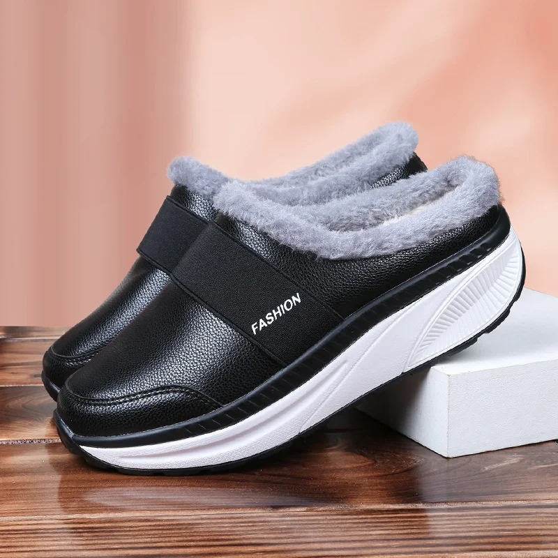 

Large winter Plush warm thick soled mother's shoes soft soles lightweight Baotou half support cotton shoes rocking shoes 2239