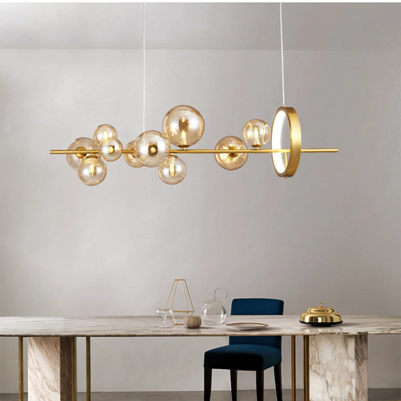 

Скандинавский минимализм, прямой черный/золотой металл, G9, светодиодные подвесные светильники, стеклянные пузырьки, светодиодные подвесны...