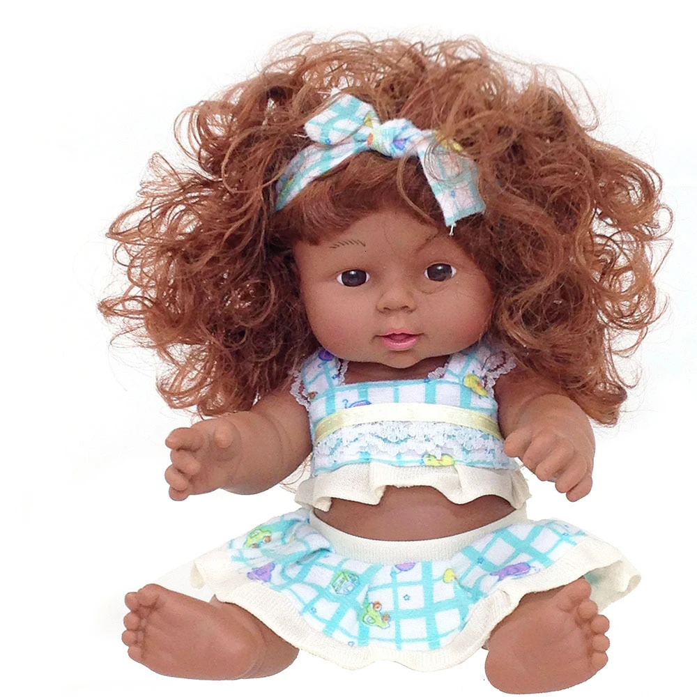 Blue curly black Blink Eyes 30 см мини детские куклы Reborn мягкие реалистичные полностью Виниловые Игрушки для девочек Подарки для детей различные игрушки - Цвет: Blue curly black