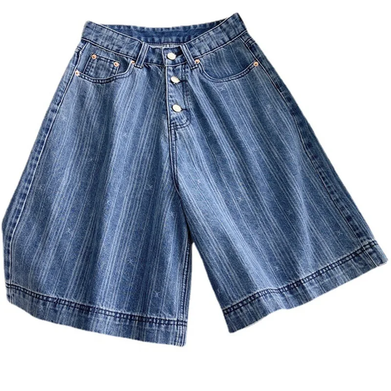 

GVUW Women Casual Style Button Straight Wide Leg Shorts New High Waist Loose Fit Fashion Tide Spring Summer 2021 20D2066