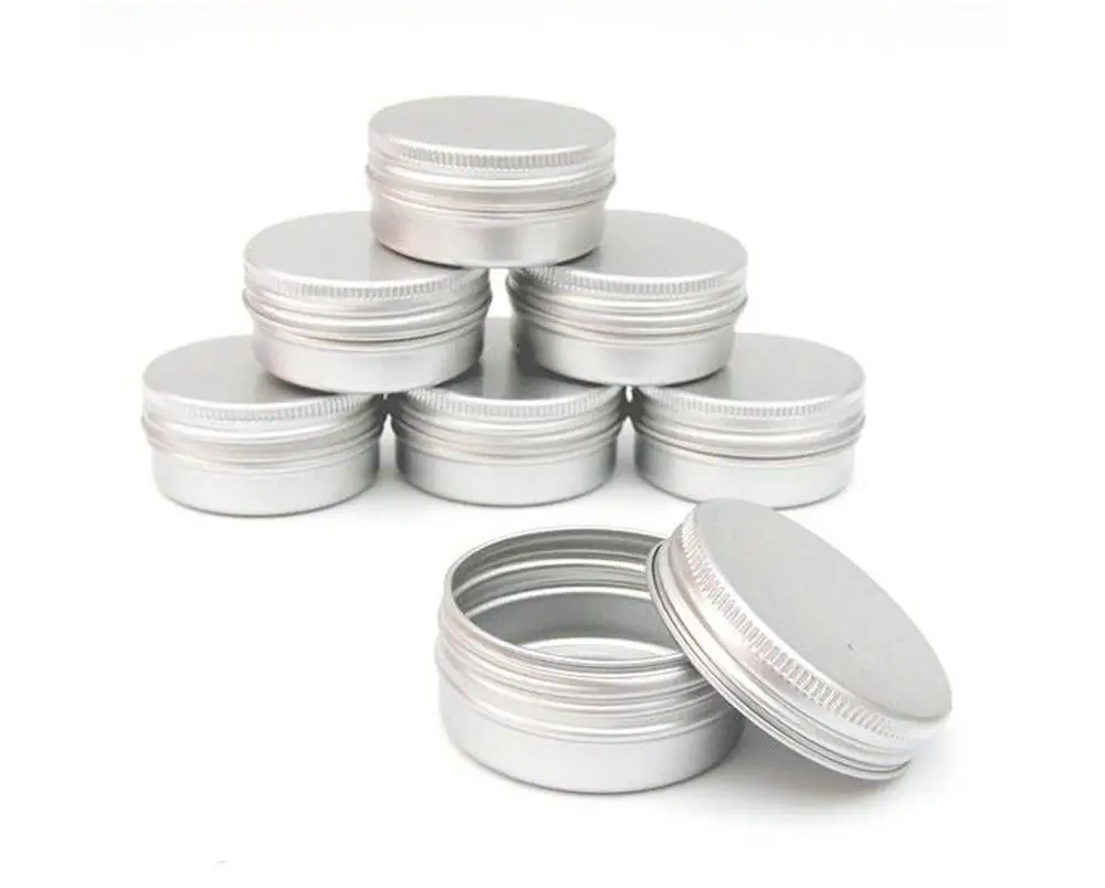 

Free Shipping 50pcs/lot 30ml 1OZ Aluminum Cream Jars Tins Cosmetic Containers Pot With Screw Top For Beard Balm Salve Lip Balm