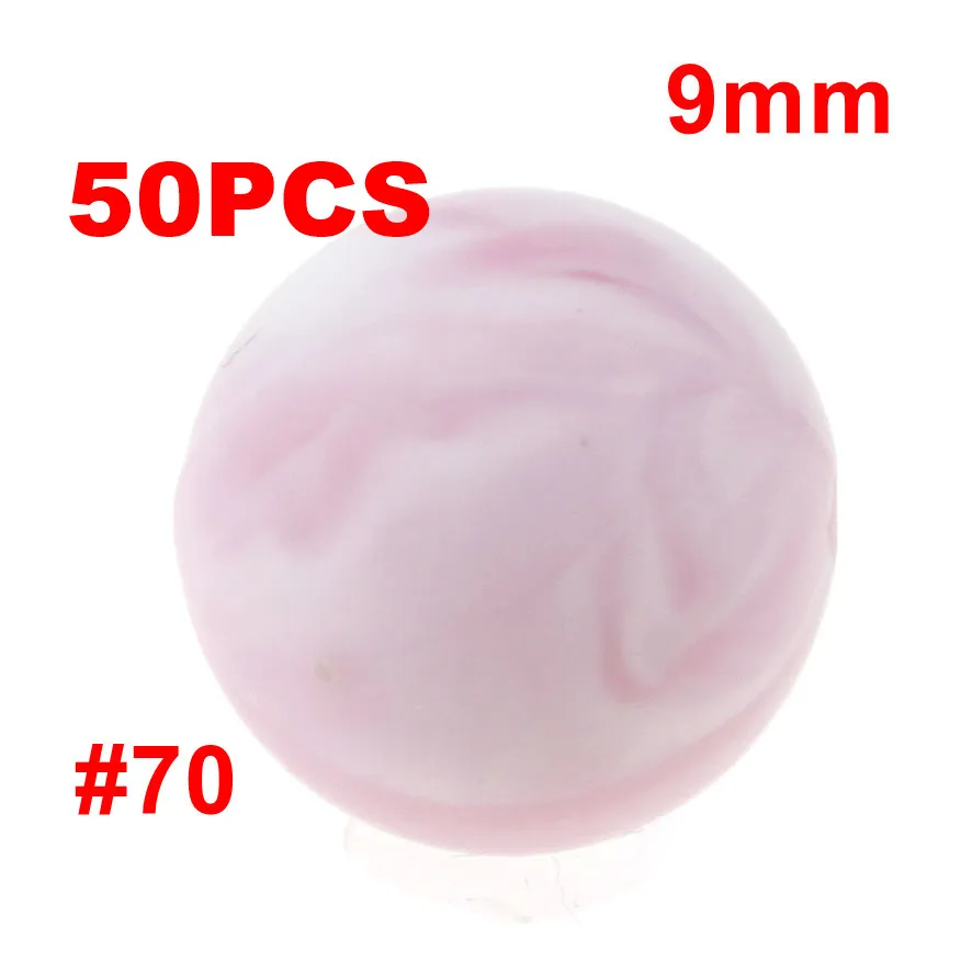 70 Marble Pink QHBC 50 шт. Силиконовые Круглые Бусины 9 мм Жемчуг Bpa бесплатно жевательные Детские Прорезыватели ожерелье аксессуары цепочка для соски DIY Уход игрушка Kralen - Цвет: 70 Marble Pink