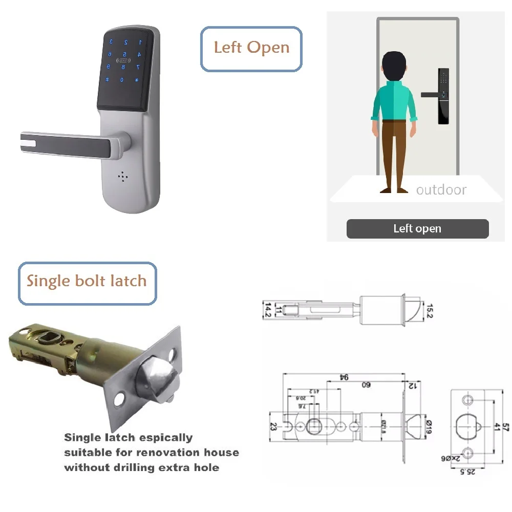 Option 1-Left Open Беспроводное приложение Smart Z-wave дверной замок с Wi-Fi, сенсорный экран PIN код MF карта и бесключевое дистанционное управление для дома и отеля - Цвет: Option 1-Left Open