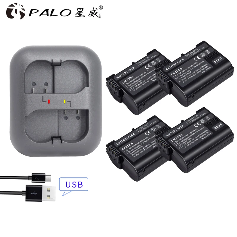 PALO 4 шт. EN EL15 ENEL15 аккумулятор + светодиодное зарядное устройство для Nikon D500 D600 D610 D750