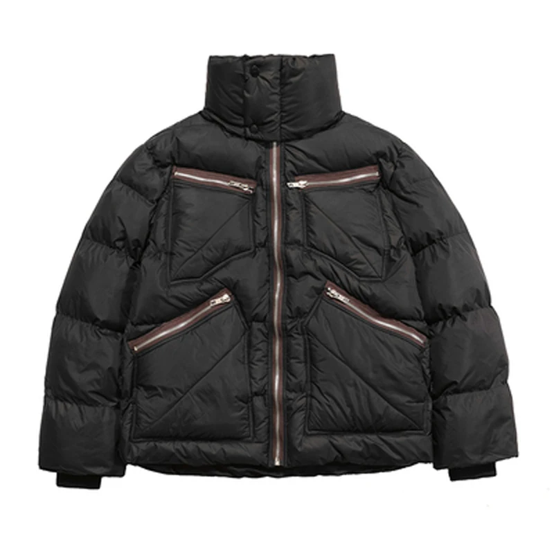 

Owen Seak Men Cotton Jacket Gothic Style Men's Clothing Winter Snow Zipper Men Solid Black Coat Size XL