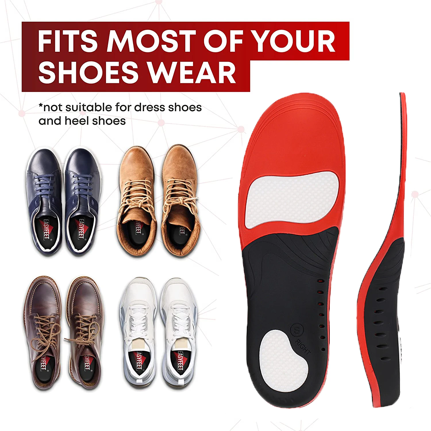 NOIPACE Plantar Fasciitis Strong Arch Support Insoles Orthotic Inserts High Arch for Flat Feet Pain Relief Work Boot Shoe Sole