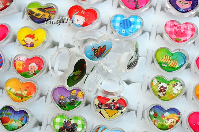 

Yingwu 50Pcs Mixed Lots Cute Cartoon Heart Shape Ring Children Kids Resin Lucite Rings Jewelry Best Gifts For Christmas