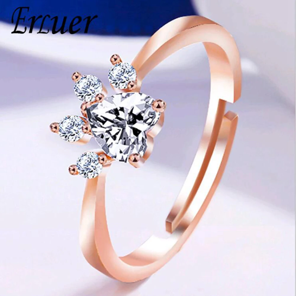 ERLUER Регулируемый простой стиль розовое золото медведь коготь Форма Кристалл CZ