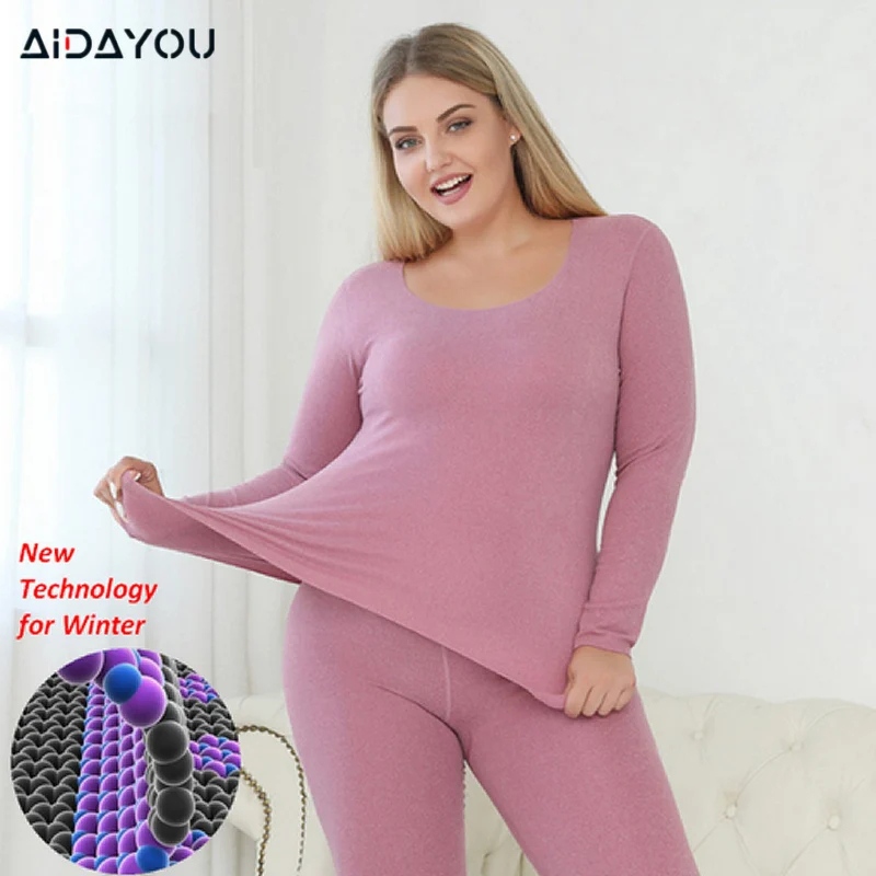 

Plus Size Underwear Suit for Women Double Layers Ladies Intimate Female Thermal Pajamas Set Warm Long Johns Winter ouc630