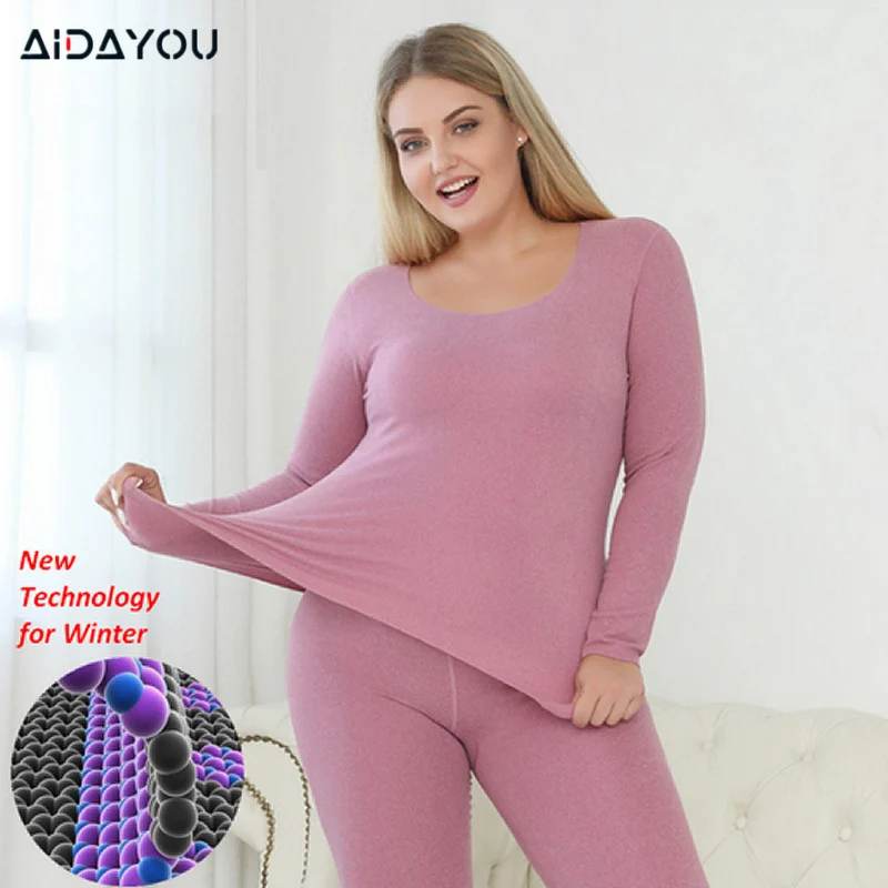 Thermal Underwear Suit for Women Double Layers Plus Size Ladies Intimate Female Pajamas Set Warm Long Johns Winter ouc630 | Женская