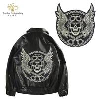 large embroidery skull patches for jacket back motorcycle biker applique iron on badge