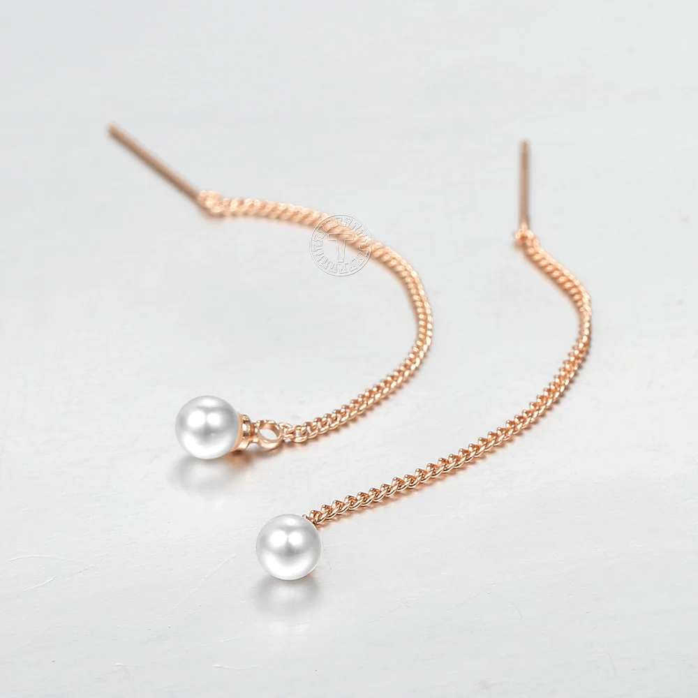 Женские длинные серьги с имитацией жемчуга трендовые белые круглые