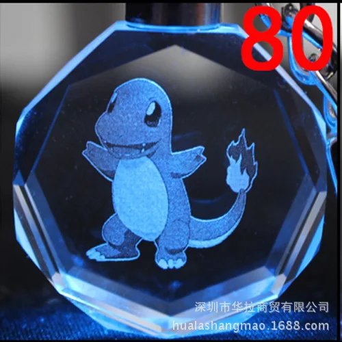 80 Pocket Monster Хрустальный брелок пепел Кетчум Пикачу мультфильм светодиодная вспышка brelok do kluczy ювелирные изделия брелок мода Llavero игрушки - Цвет: 80