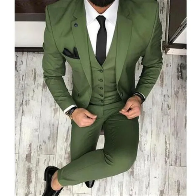 

Custom Made Green costume homme terno Groom Tuxedos Groomsmen Mens Wedding Suits slim fit men suit ( jacket+Pants+vest+tie)