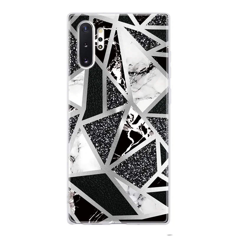 Покрытие с геометрическим рисунком Мрамор чехол для samsung Galaxy Note 10 плюс S8 S9 S10 S10E J4 J6 A6 A7 A8 A5 J3 J5 J7 Мягкий ТПУ чехол с мультипликационным рисунком - Цвет: Black-white-gray