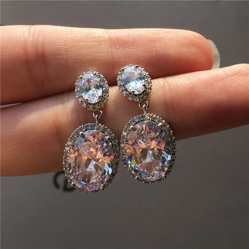

Luxury Female Crystal Big Purple Stone Earrings Silver Color Stud Earrings Vintage Zircon Wedding Earrings For Women
