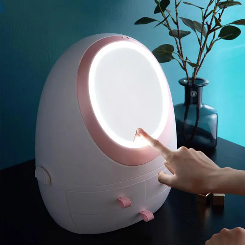 Светодиодный с зеркалом портативный ящик органайзер для макияжа настольный