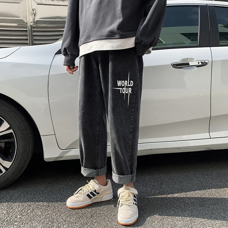 

Fashion Denim Pants Male Korean Trend Straight Leggings Loose Jeans Vibrating Brand Ruff Handsome Summer Thin Ankle Length Jean