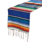 Мексиканское одеяло 35x213 см, яркие радужные полосы, тканая скатерть, хлопковая скатерть с бахромой, праздничный домашний стол для вечерние НКИ, LX0C