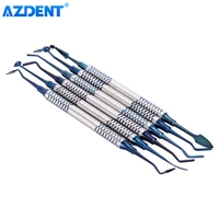 azdent 6pcs dental composite filling spatula tools stainless steel titanium plating thick handle resin filling repair instrument