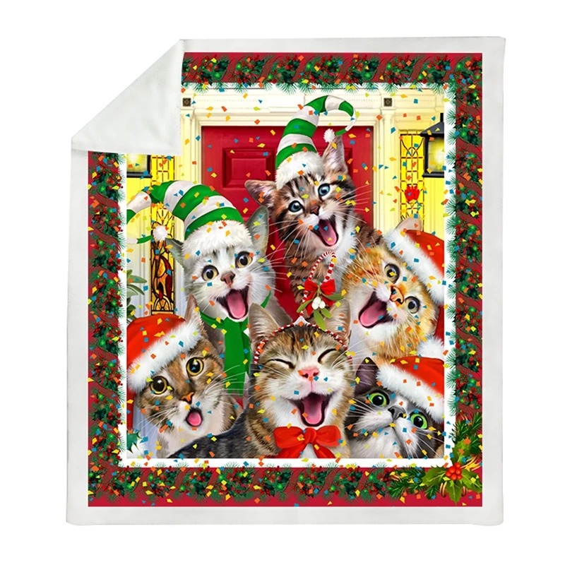 

Рождественское бархатное плюшевое Флисовое одеяло с 3D принтом кота животных для детей и взрослых, теплое покрывало на диван, постельное бел...