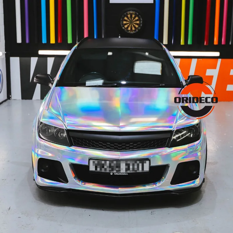 Новейшая 1 52*20 м глянцевая Лазерная Хромовая цветная меняющаяся Радужная автомобильная пленка виниловая без