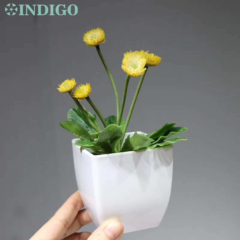 Индиго желтый одуванчик искусственная кожа с вазой пластиковый бонсай украшение
