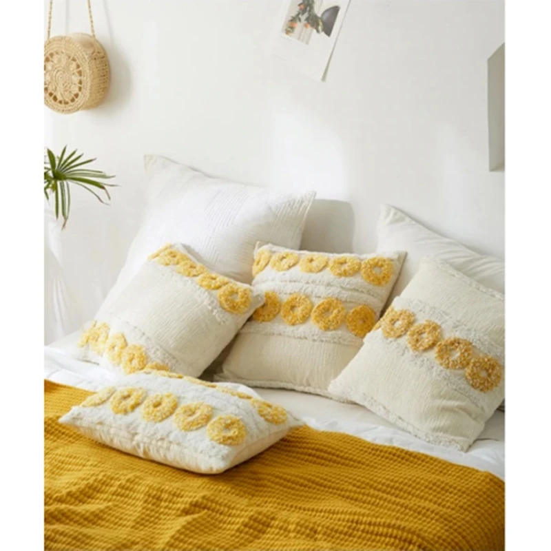 

4Pack Yellow Circle Embroidery Pillowcases 45X45cm/30X50cm Chenille Square Cushion Cover Pillow Cover Home Decor