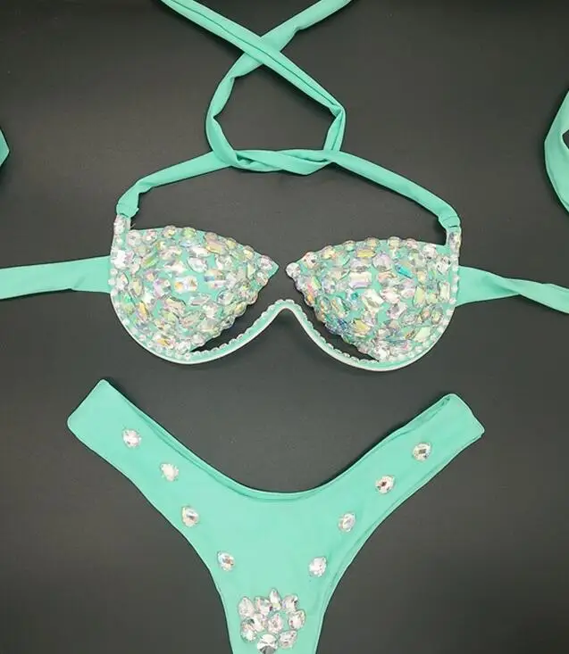 Бикини с эффектом пуш-ап купальный костюм купальник стринги Кристальные