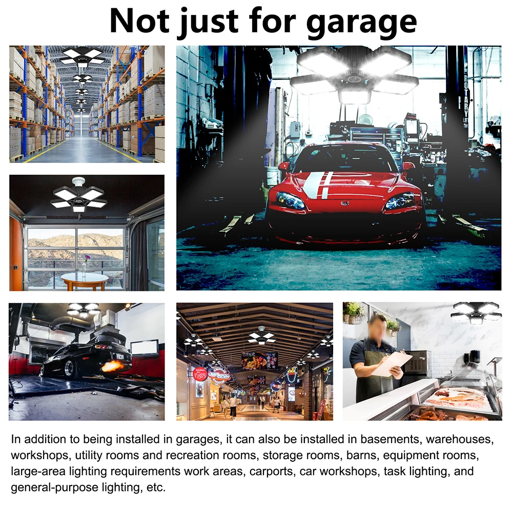 

LED Garage Light LED High Bay Workshop Ceiling Light Warehouse Lighting Bulb 150W Adjustable 5 Leaf Deformable Lamp For Garage