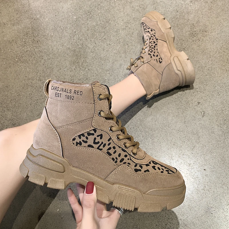 2020 Fashion Women Platform Sneakers Leather Causal Ladies Chunky Woman High PU Leopard print Sports Shoes E16-37 | Спорт и
