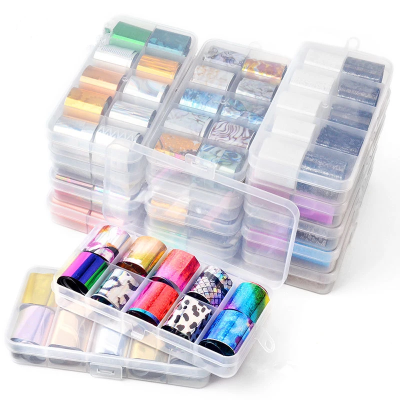

10Pcs Holographic Nail Foil Set Transparent AB Color Transfer Sticker Decorations 2.5*100cm Mix Designs Manicure Nail Art Decals