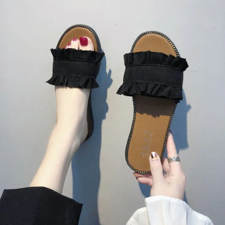 Summer Women Slippers Outdoor Sexy Flat Female Slides Fashion Ladies Beach Shoes 5 Colors New Arrival Pleated Casual Footwear