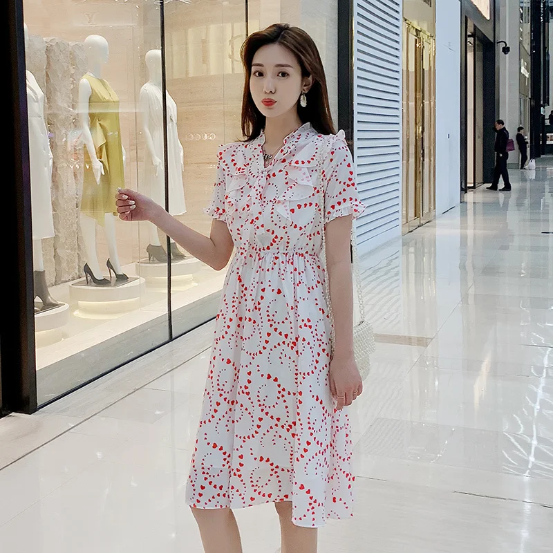 Женское шифоновое платье с коротким рукавом белое Элегантное повседневное