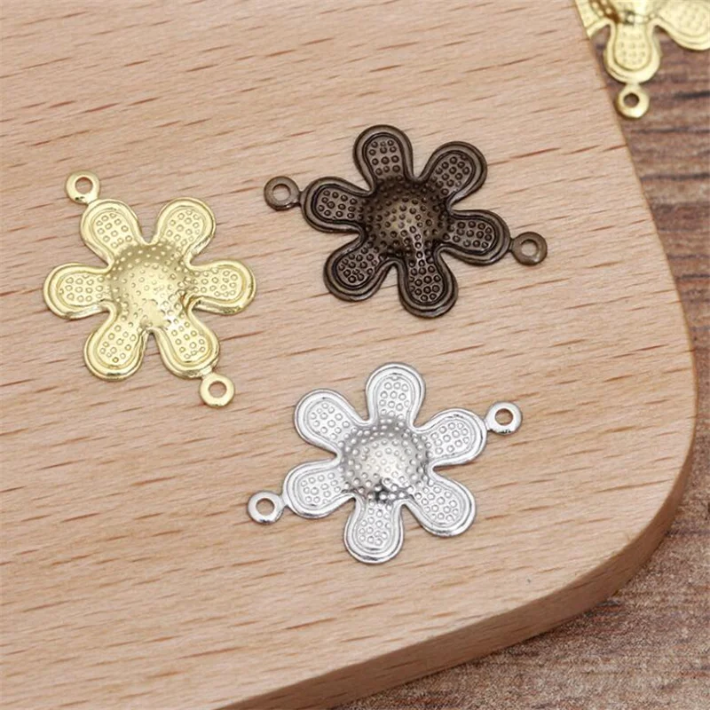 100 шт. винтажных соединителей для ювелирных изделий с филигранью, золотистого/серебристого цвета, с мотивом цветов, для создания браслетов, сережек и других украшений.