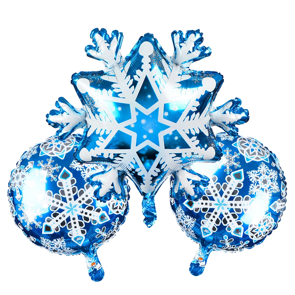 Много стильных рождественских фольгированных шаров Замороженные снежинки