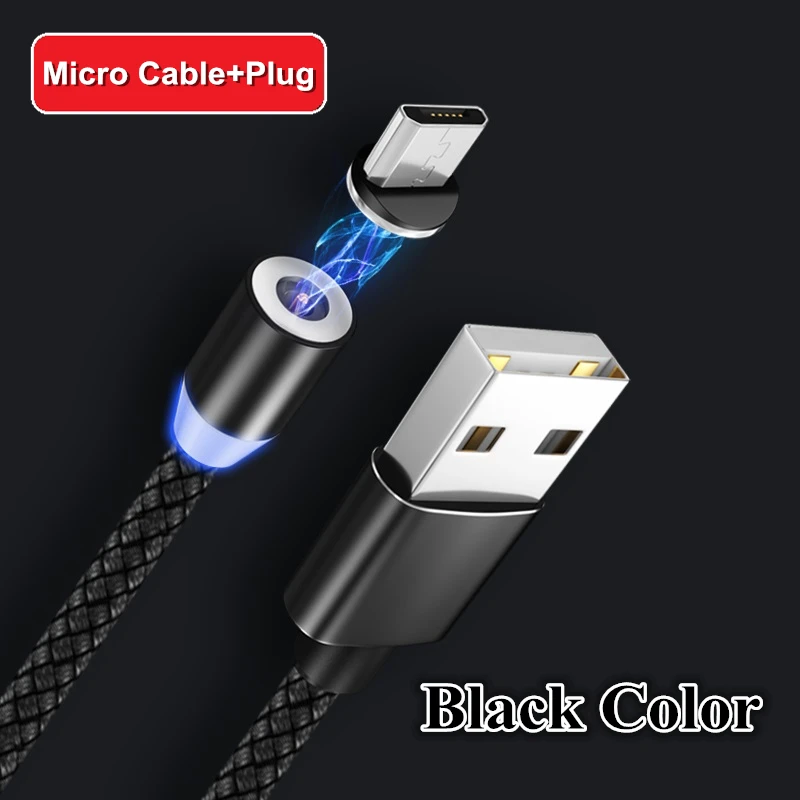 Быстрая зарядка USB кабель для Iphone TYPE-C Micro USB кабель для передачи данных магнитный разъем для Xiaomi Redmi samsung oppo зарядное устройство 1 м 2 м линия - Цвет: black for Micro