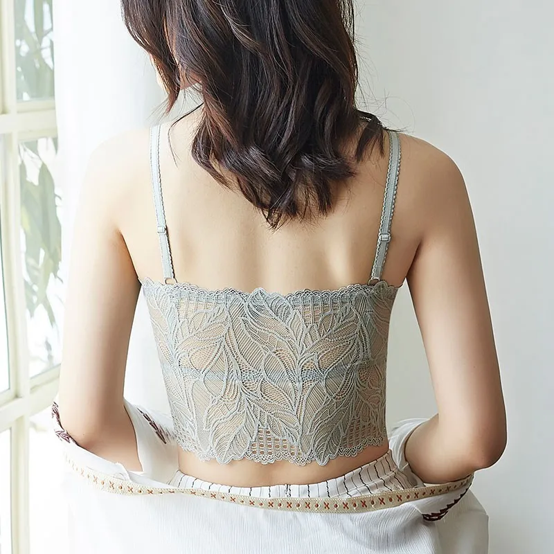 

Women's Underwear Female Lace Floral Embroidery Hollow Deep V Neck Beauty Back Without Steel Ring Gather The Chest Bra 1