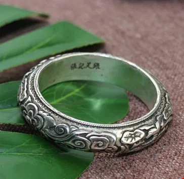 

Очаровательная простая резная Рыбная цепь грубый круглый браслет Старый Серебряный браслет под старину