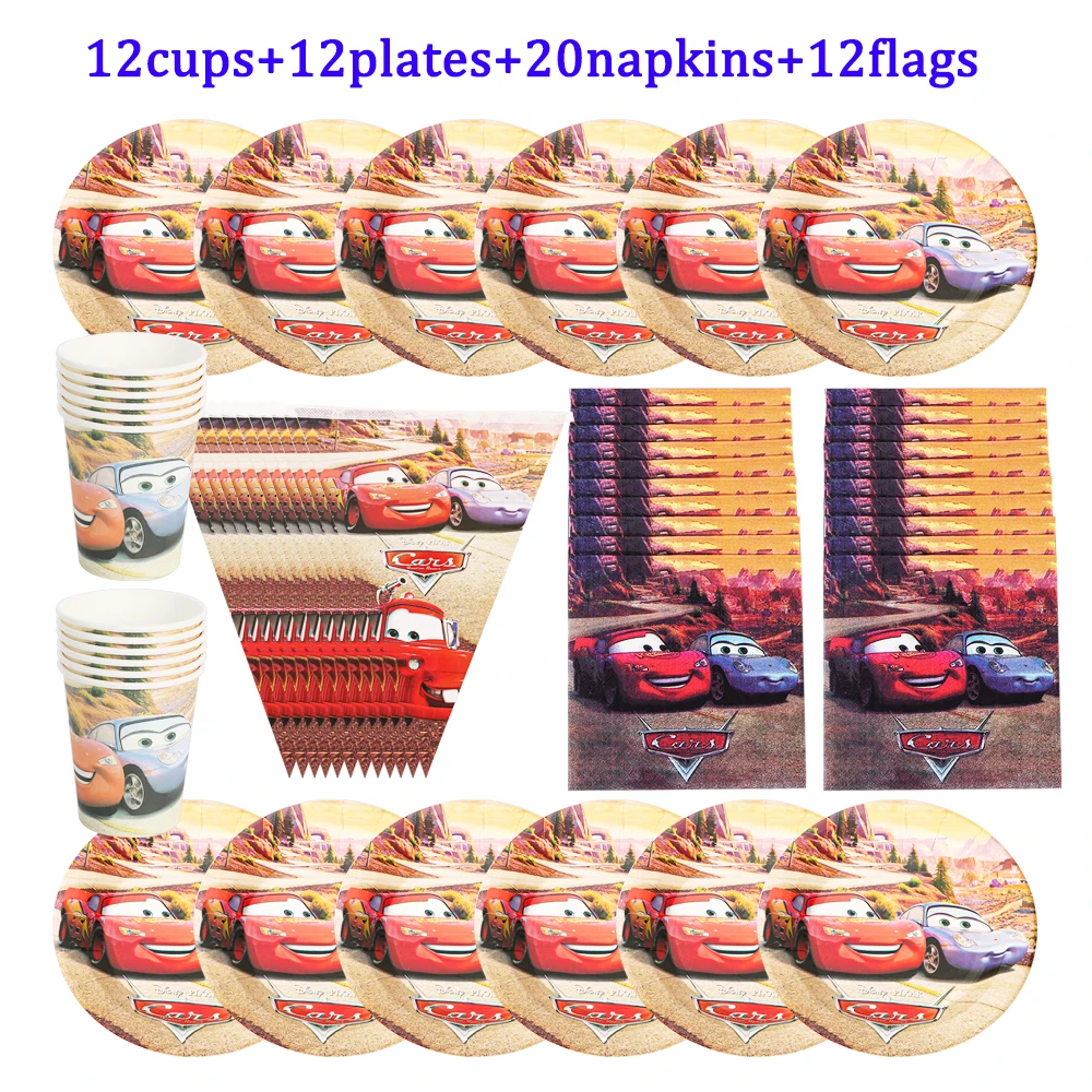 

Hot Sale Disney Lightning McQueen Cars Party Disposable Tableware Set Paper Cups Plates Napkins Birthday Decorations Baby Shower