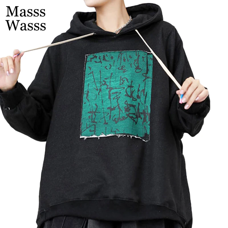 

Masss Wasss 2021 Autumn Korean New Fashion Womens Black Oversized Hoodies Ladies Printed Casual Sweatshirts Female Punk Clothing