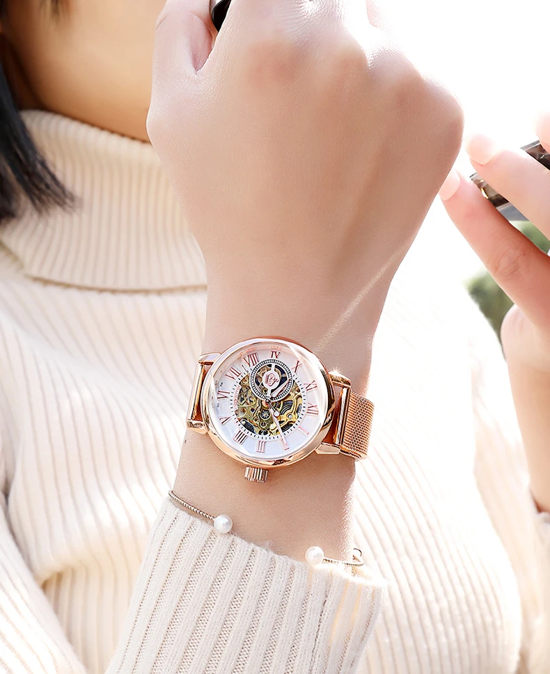 Reloj Mujer Montre Femme серебряные ЖЕНСКИЕ НАРЯДНЫЕ Часы Дамские автоматические механические часы с ремешком из нержавеющей стали
