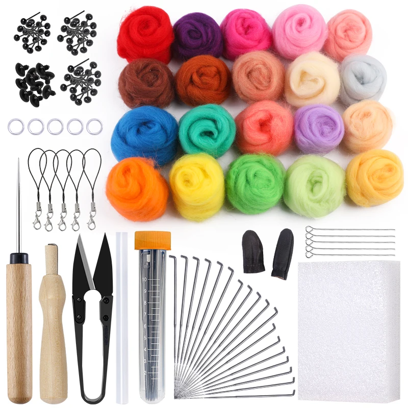 LMDZ 20Color DIY Wool Felt Kit Felting Tools Handmade Needle Set 54pcs Pack Fabric Materials Handcraft | Дом и сад