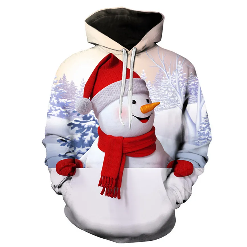 Мужские толстовки с капюшоном мужские на осень и зиму принтом снеговика длинным