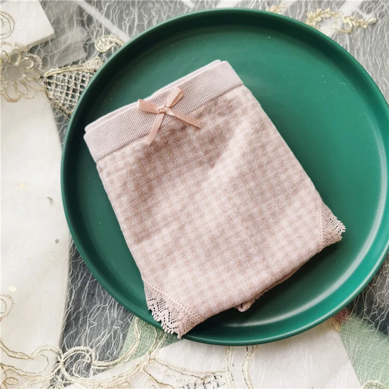 

Japanese Style Cotton Underwear Sexy Plaid Bow Seamless Women's Briefs Fashion Low Waist Breath Pantie Sexy Female Lingeri