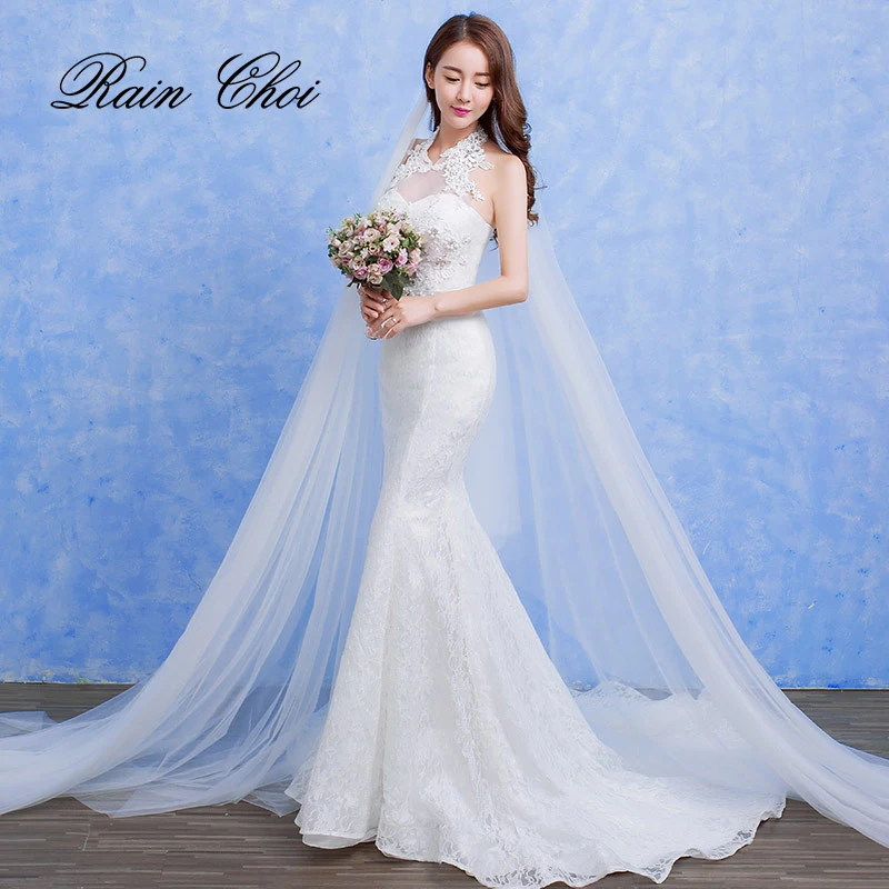 Женское свадебное платье с юбкой годе длинное со шлейфом для невесты