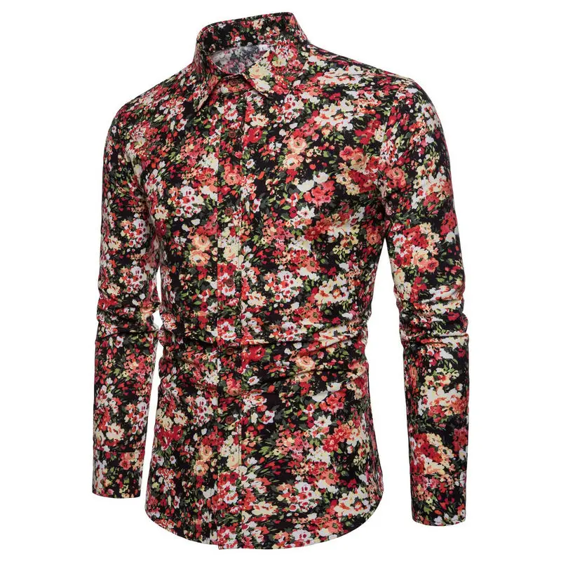 2021 Spring and autumn Men's Printed Long Sleeve Shirt New Fashion Hawaii Slim Fit Shirts Casual Party Night Club Shirts Men 4XL