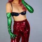 Латексные длинные перчатки из искусственной лакированной кожи, 24 дюйма, 60 см, электрические зеленые облегающие Женские кожаные перчатки WPU252